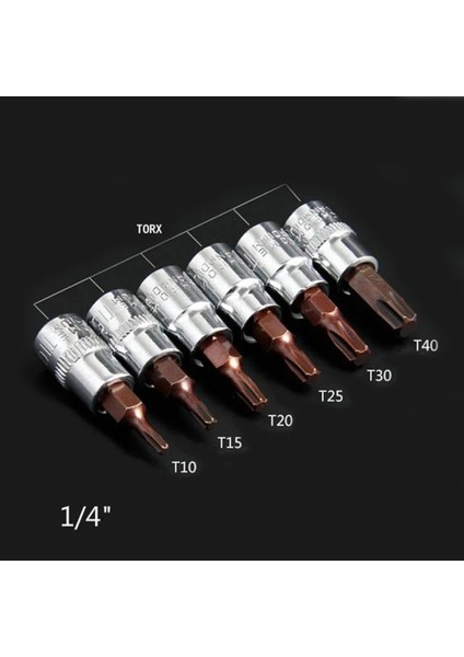 6 Adet 6 Adet/takım 1/4 "torx Tornavida Bit Seti Sürücü Soket Kafa Tornavida Malzeme El Aleti Seti T10 T15 T20 T25 T30 T40 (Yurt Dışından)