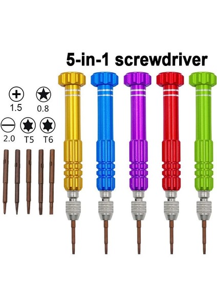 Sarı El Aletleri 5in1 Tornavida Seti Mini Tornavida Tamir Kiti Elektronik Cep Telefonu Için Manyetik Minik Hassas Tornavida Seti (Yurt Dışından)