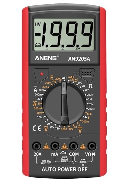Kırmızı Aneng AN9205A + LCD Ekran 1999 Sayımlar Dijital Multimetre Taşınabilir Ac / Dc Voltmetre Ampermetre Direnç Test Cihazı (Yurt Dışından)