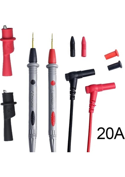 3012B 1 Çift 10A 20A Dijital Multimetre Probu Yumuşak Silikon Tel Iğne Ucu Timsah Klipsli Evrensel Test Uçları (Yurt Dışından)