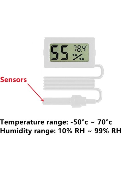 Tel Beyaz Mini LCD Dijital Termometre Higrometre Uygun Sıcaklık Sensörü Cihazı Buzdolabı Akvaryum Kapalı Alana Uygun (Yurt Dışından)