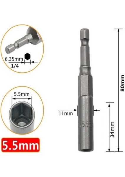 5 5mm 1 Adet 80MM Uzunluk 14 Altıgen Altıgen Soketler 5.5-17MM Sürücü Magne Soket Darbe Somun Cıvata Matkap Uçları Tornavida Uçları (Yurt Dışından)