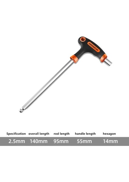 2.5mm Top El Aleti 2/2.5/3/4/5/6/8/10MM Krom-Vanadiu Çelik Düz/küresel Iç Altıgen Anahtar T Kolu Allen Altıgen Anahtar Anahtarı Anahtarı (Yurt Dışından)