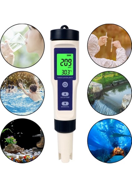 C Su Test Kalemi Saflık Ölçüm Aracı Sıcaklık Hidrojen Açısından Zengin Metre 5'i 1 Arada Ph/tds/ec/tuz/temp Su Kalitesi Dedektörü (Yurt Dışından)