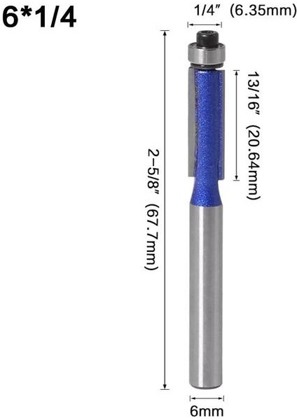 6MMX6.35MM 1 Adet 1/4 Shank 6mm Shank Trim Yönlendirici Bit Için Rulman ile Ahşap Şablon Desen Bit Tungsten Karbür Freze Kesicisi Ahşap Için (Yurt Dışından)