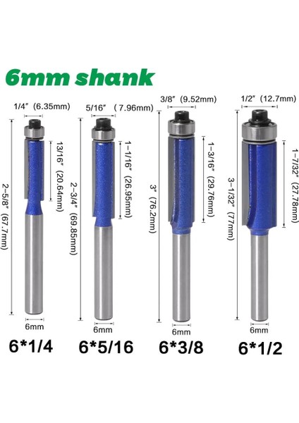 6MMX6.35MM 1 Adet 1/4 Shank 6mm Shank Trim Yönlendirici Bit Için Rulman ile Ahşap Şablon Desen Bit Tungsten Karbür Freze Kesicisi Ahşap Için (Yurt Dışından) fırsatları