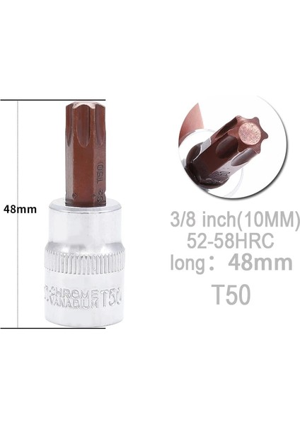 T60-1PCS 3/8 Inç 10MM Torx Hex Bit Torx Tornavida Bit Araçları T20 T30 T40 T45 T50 T55 T60 Uzun 48MM (Yurt Dışından) fırsatları