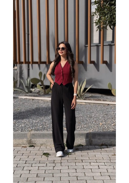 Sophie Düğmeli Yelek Bordo