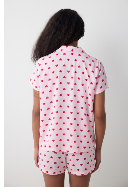 Amour Gömlek Şortlu Pembe Pijama Takımı - Loves Paris Koleksiyonu