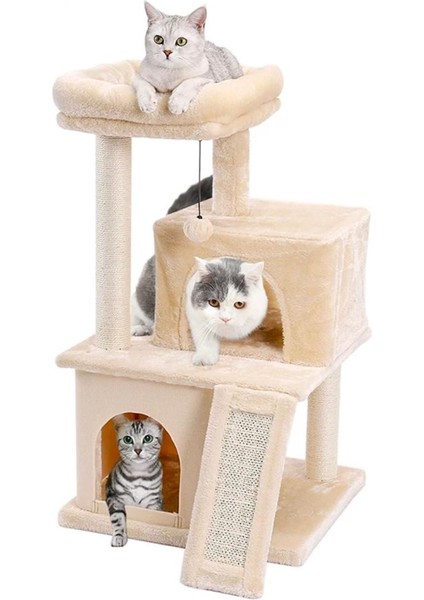 Çift Yuvalı Teraslı Lüx Kedi Tırmalama Evi