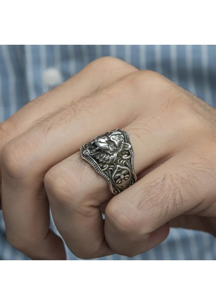 Aslan Başı Motifli Taşsız 925 Gümüş Erkek Yüzük fiyatları
