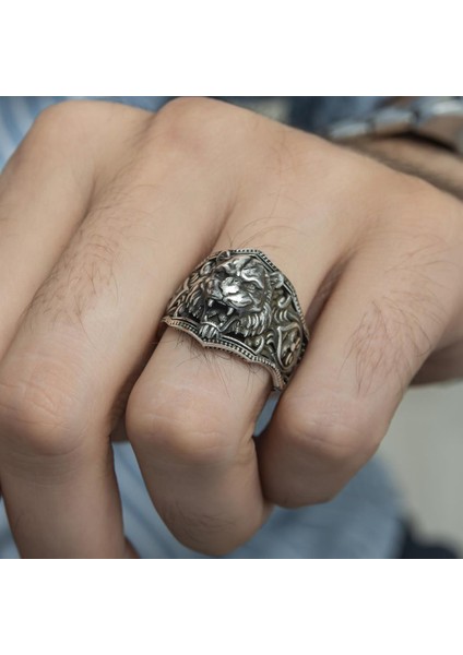 Aslan Başı Motifli Taşsız 925 Gümüş Erkek Yüzük modelleri