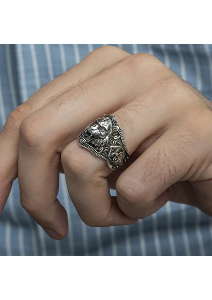 Aslan Başı Motifli Taşsız 925 Gümüş Erkek Yüzük fırsatları