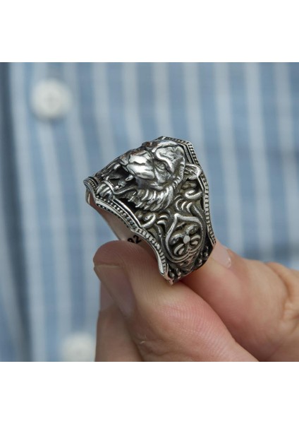 Aslan Başı Motifli Taşsız 925 Gümüş Erkek Yüzük indirimleri