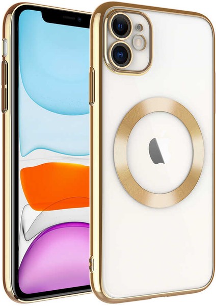 Apple iPhone 11 Uyumlu Wireless Şarj Özellikli Sert Pc Riksos Magsafe KAPAK-GOLD-8680436624654-TA8281