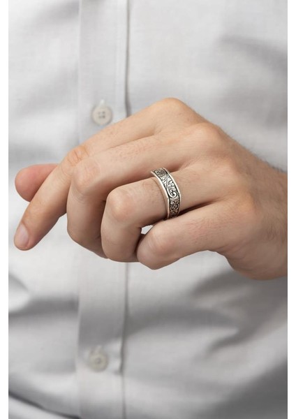 Kalem Işlemeli Motifli Gümüş Erkek Yüzük modelleri