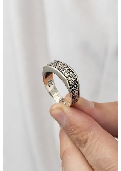 Kalem Işlemeli Motifli Gümüş Erkek Yüzük indirimleri