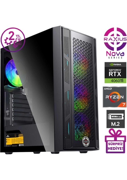 Nova G1 R7 4060TI-77A001 Ryzen7 7700 16 GB 512SSD RTX4060TI 8 GB Freedos Gaming Masaüstü Bilgisayar