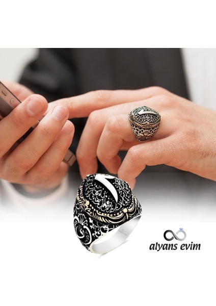 Gümüş Kenarları Vav Üst Elif Harfli Erkek Yüzük fiyatları
