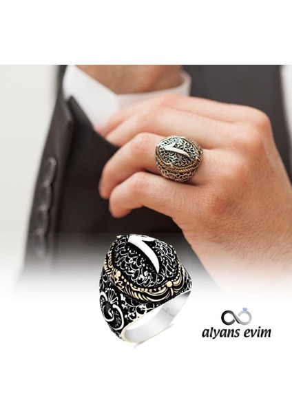 Gümüş Kenarları Vav Üst Elif Harfli Erkek Yüzük modelleri