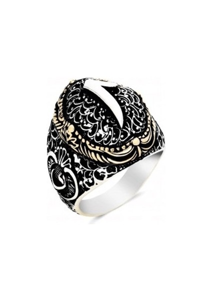 Gümüş Kenarları Vav Üst Elif Harfli Erkek Yüzük fırsatları