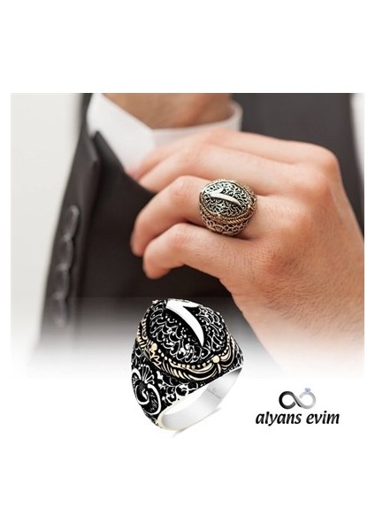 Gümüş Kenarları Vav Üst Elif Harfli Erkek Yüzük indirimleri