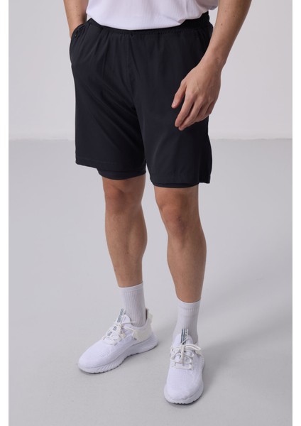 Antrasit Polyester Ince Yumuşak Standart Fit Erkek Taytlı Şort - 81287