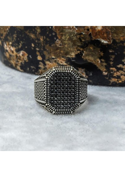 Lale Motifli Mikro Taşlı Işlemeli Gümüş Erkek Yüzük fırsatları