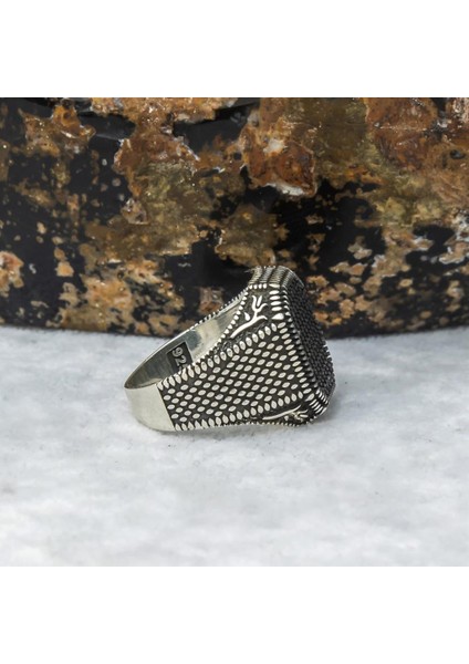 Lale Motifli Mikro Taşlı Işlemeli Gümüş Erkek Yüzük indirimleri