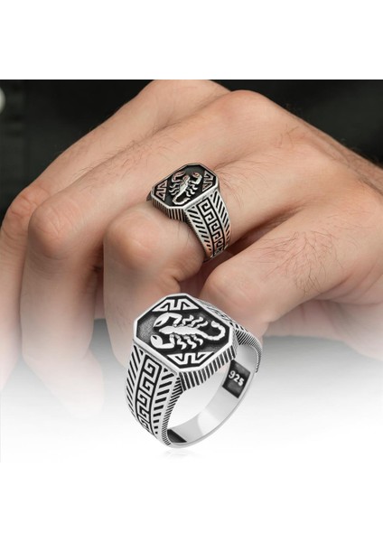 Akrep Desenli Taşsız 925 Gümüş Erkek Yüzük