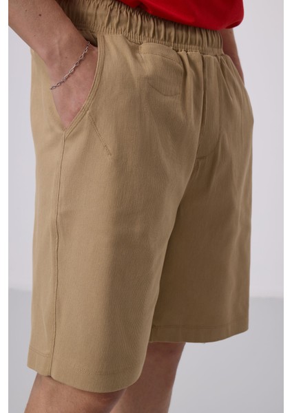 Koyu Bej Gri Standart Fit Dokuma Hafif Esnek Chino Şort - 81290