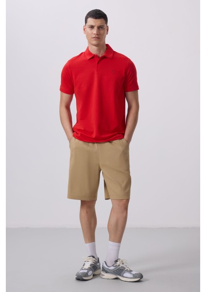Koyu Bej Gri Standart Fit Dokuma Hafif Esnek Chino Şort - 81290
