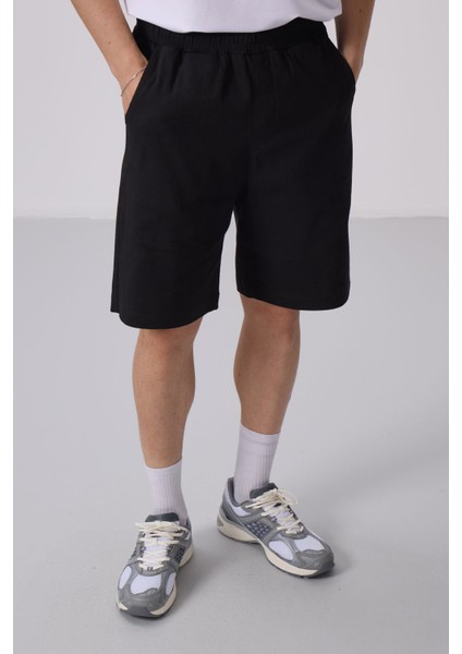 Siyah Standart Fit Dokuma Hafif Esnek Chino Erkek Şort - 81290