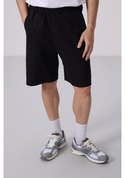 Siyah Standart Fit Dokuma Hafif Esnek Chino Erkek Şort - 81290