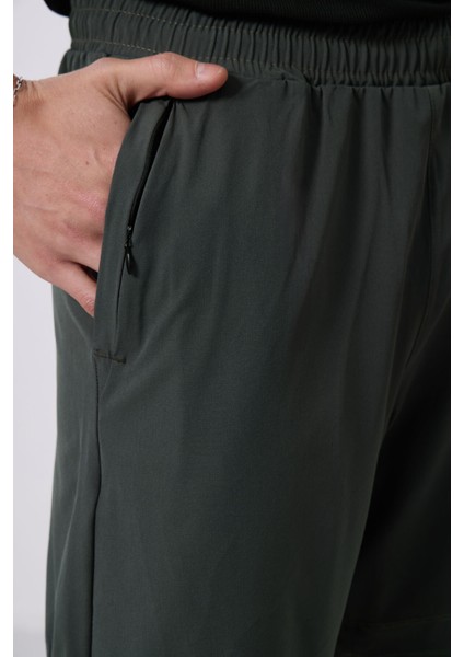 Haki Polyester Ince Yumuşak Standart Fit Erkek Taytlı Şort - 81287