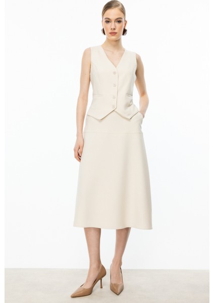 54204 Onteks Midi Boy Parçalı Çan Etek