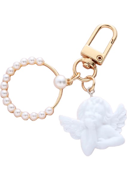Yaratıcı Vintage Beyaz Melek Anahtarlık Kadın Kız Sevimli Mini Inci Kalp Anahtarlık Araba Anahtarlık Tutucu Biblo Çanta Charms Takı (Yurt Dışından)