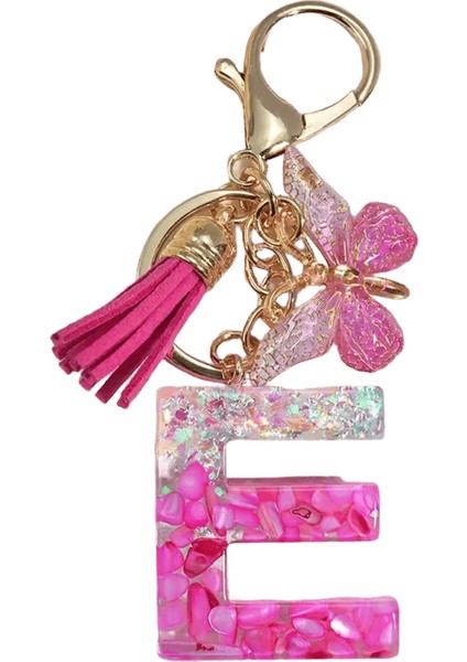 Pembe Taş Dolgulu Reçine Harf Anahtarlık A-Z 26 Baş Harfler Isim Kelebek Püskül Kolye Anahtarlık Bagaj Sırt Çantası Etiketi Dekor ile (Yurt Dışından)