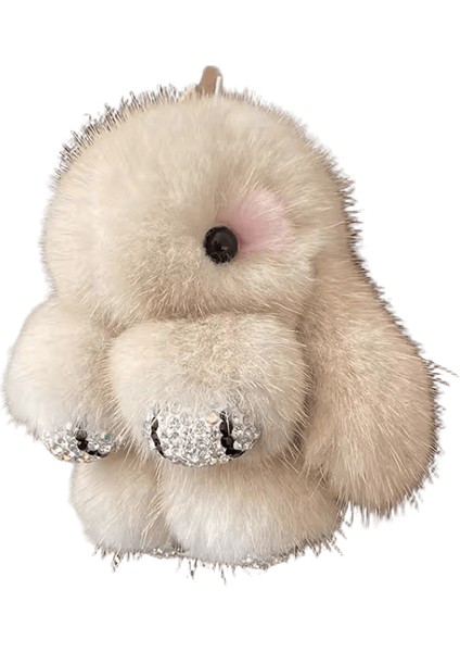 Lüks Büyük Vizon Kürk Tavşan Kürk Kolye Çanta Takı Anahtarlık Peluş Kolye Trompet Sevimli Sevimli Tavşan Çocuk Hayvan Karikatür Bebekrenk: Bej / Boyut: 8 cm (Yurt Dışından)