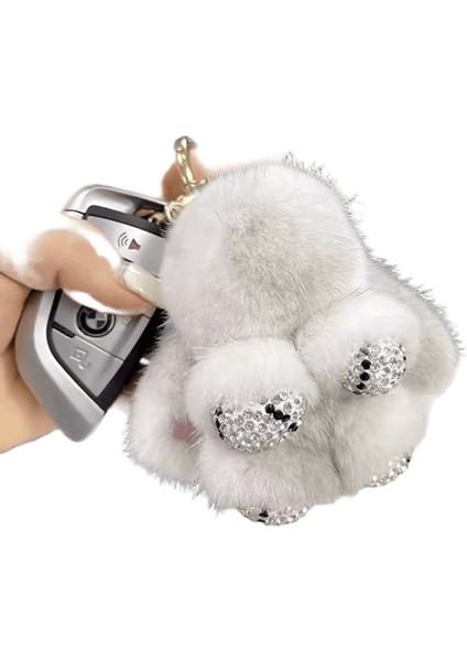 Lüks Büyük Vizon Kürk Tavşan Kürk Kolye Çanta Takı Anahtarlık Peluş Kolye Trompet Sevimli Sevimli Tavşan Çocuk Hayvan Karikatür Bebek Renk: Çapraz Vizon Beyaz / Boyut: 8 cm (Yurt Dışından)