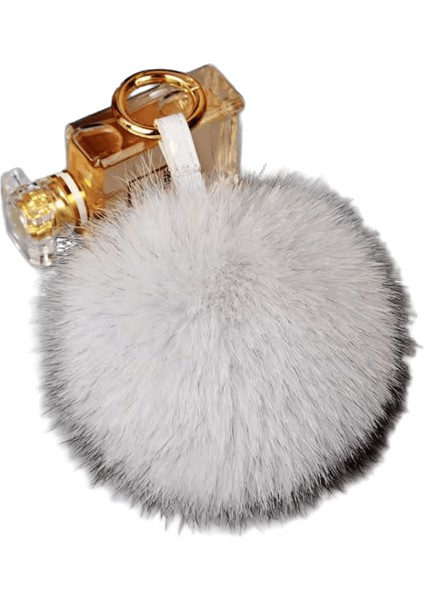 2024 Lüks 13CM Kaık Gerçek Tilki Kürk Top Pom Poms Kürk Ponpon Anahtarlık Araba Anahtarlık Metal Halka Kolye Kadınlar Için Renk: Doğal Tilki Beyaz / Boyut: 13 cm (Yurt Dışından)