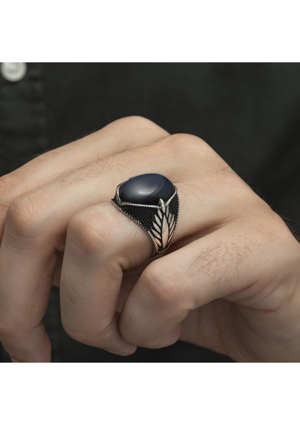 Mavi Kaplan Gözü Taşlı Oval 925 Gümüş Erkek Yüzük fırsatları