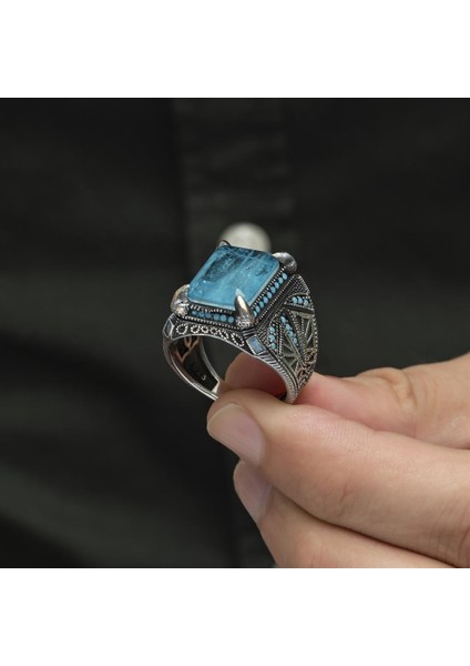 Mavi Paraiba Has Taşlı 925 Gümüş Erkek Yüzük fiyatları