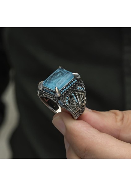 Mavi Paraiba Has Taşlı 925 Gümüş Erkek Yüzük modelleri