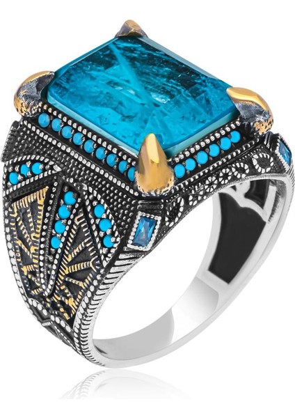 Mavi Paraiba Has Taşlı 925 Gümüş Erkek Yüzük fırsatları