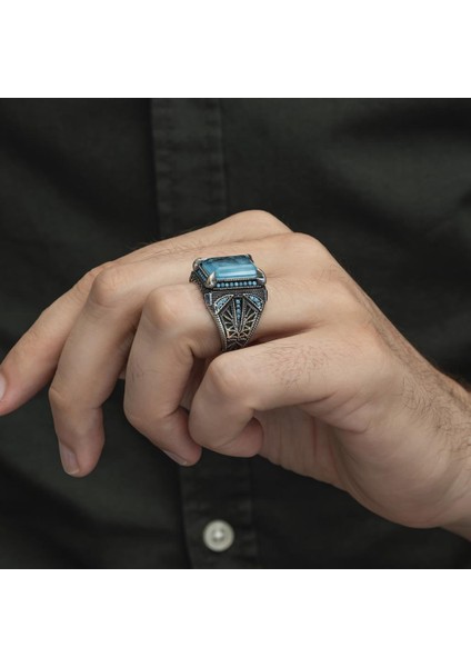 Mavi Paraiba Has Taşlı 925 Gümüş Erkek Yüzük indirimleri