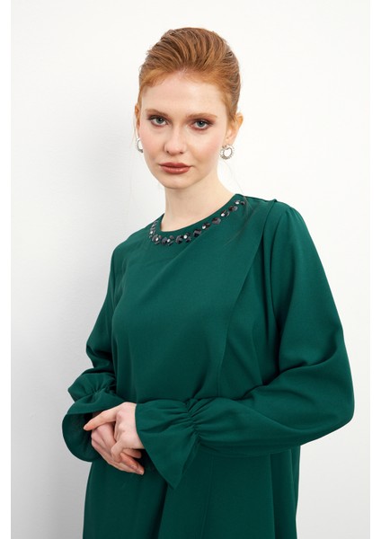 Asimetrik Kesim Tunik Pantolon Takım - Zümrüt modelleri