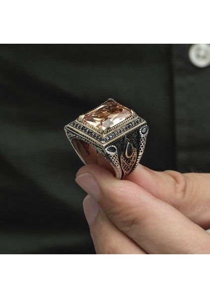 Kare Sitrin Taşlı 925 Gümüş Erkek Yüzük fiyatları