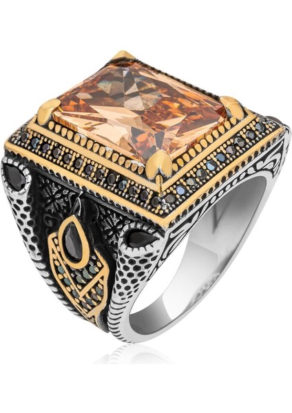 Kare Sitrin Taşlı 925 Gümüş Erkek Yüzük modelleri