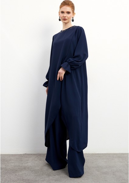 Asimetrik Kesim Tunik Pantolon Takım - Lacivert modelleri